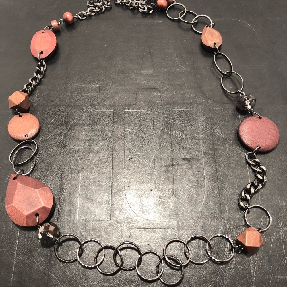 Statement Wood Bead Black Chain Necklace
